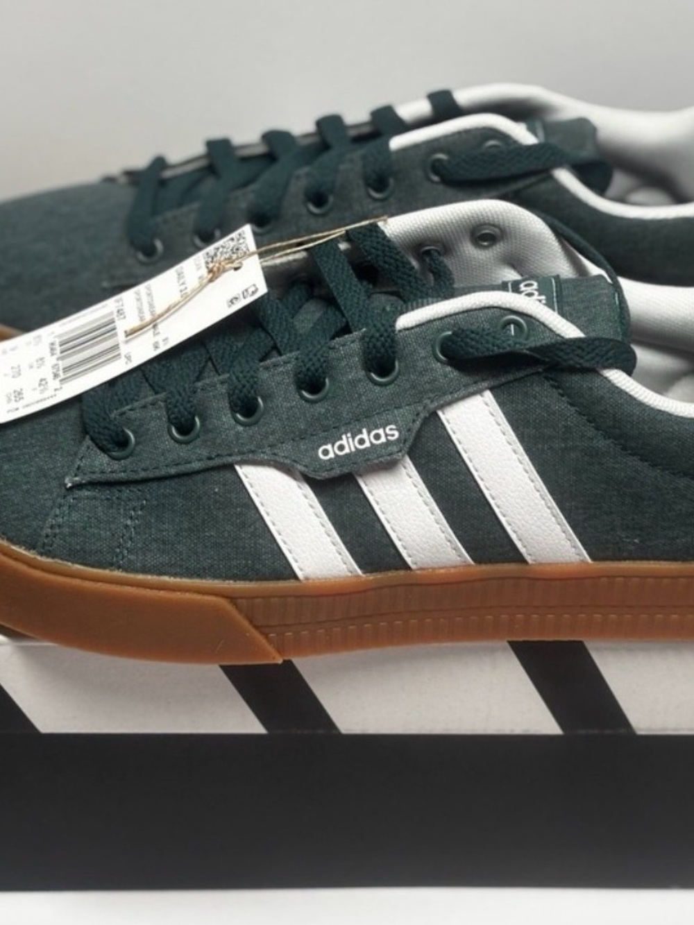 adidas Men’s Dark Green & White Low-Top Sneakers with Gum Sole